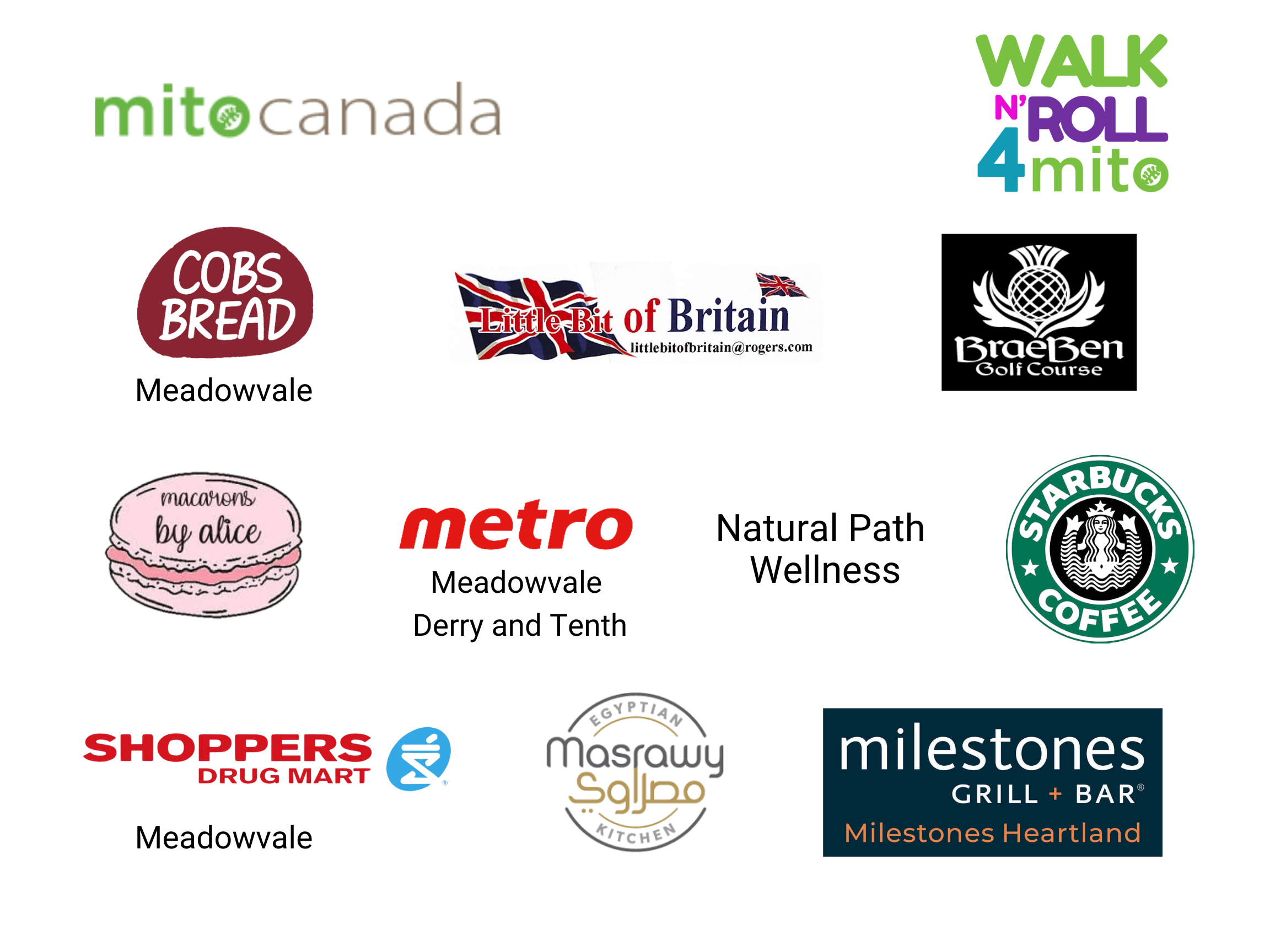 2025 Walk N' Roll 4 Mito Auction Sponsors Tableau avec les logos des sponsors  